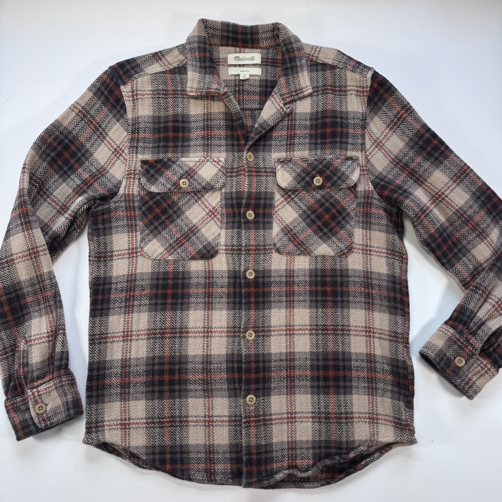 MADEWELL Easy Fit Flannel Shirt Mens Small Plaid Brown NI153